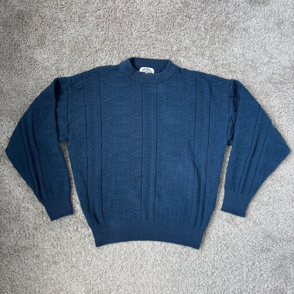 90s Vintage Dockers Levi's Sweater L Blue Textured Knit Crewneck 1991 Fisherman